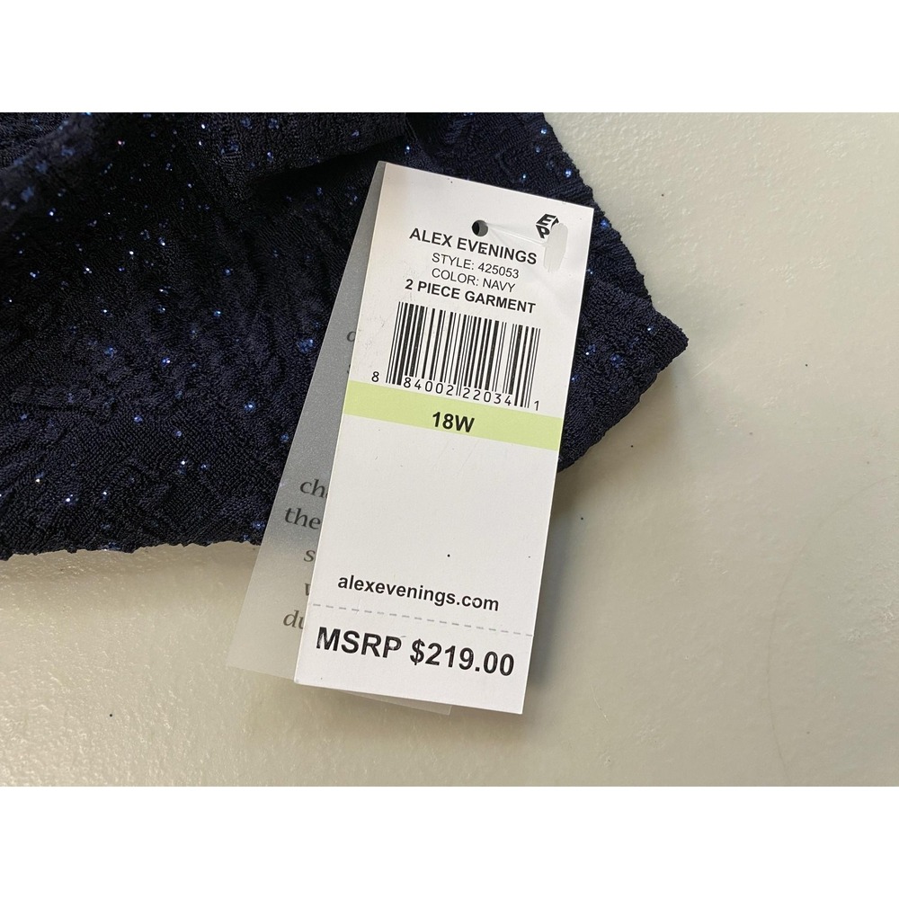 Alex Evenings 2 Piece Dress Jacket Set Womens 18W Navy Blue Glimmer Gown Formal - Picture 11 of 16
